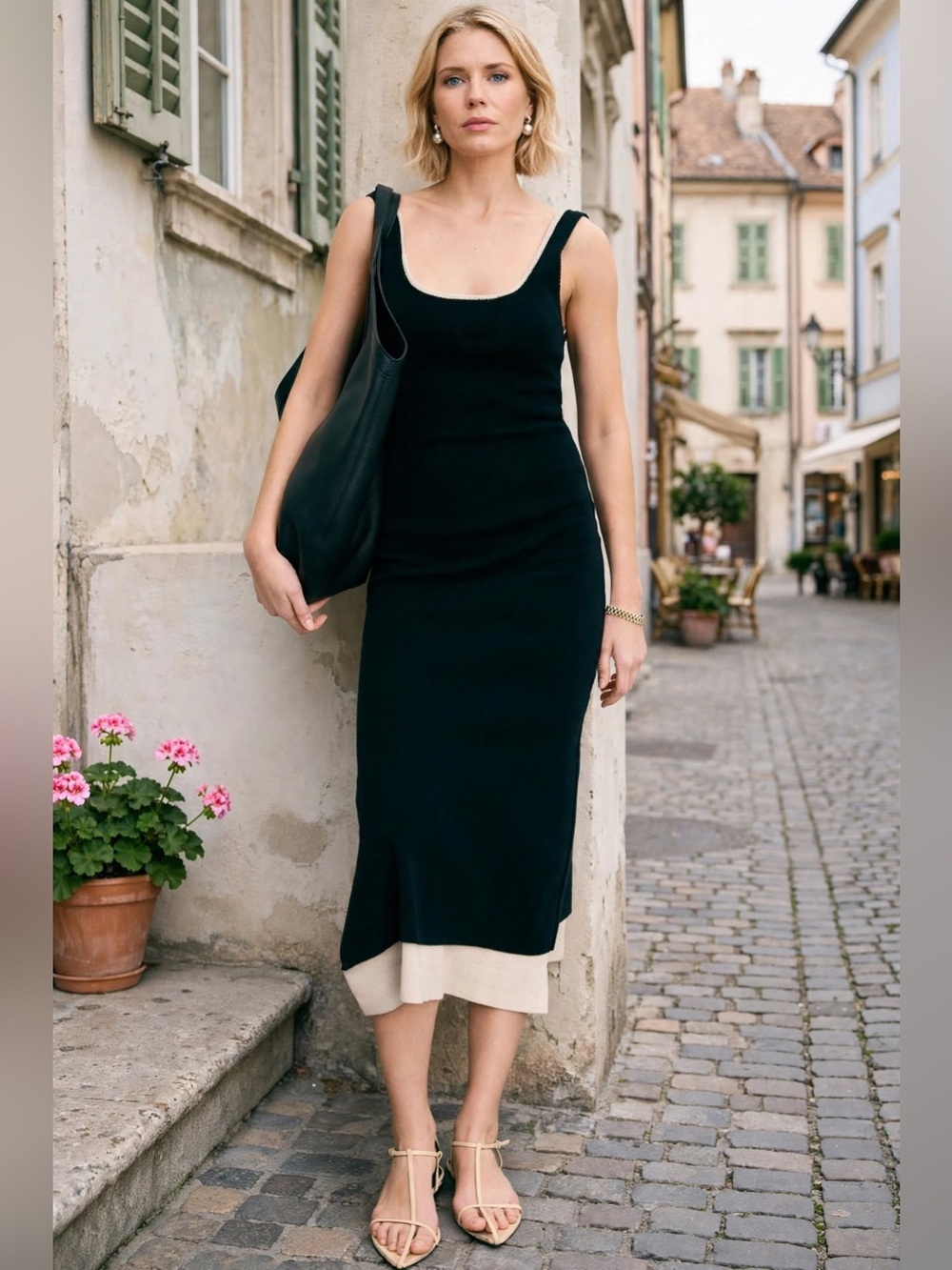 NAADAM Luxe Cotton Silk Layered Tank Dress
Black & Cream Tank size M